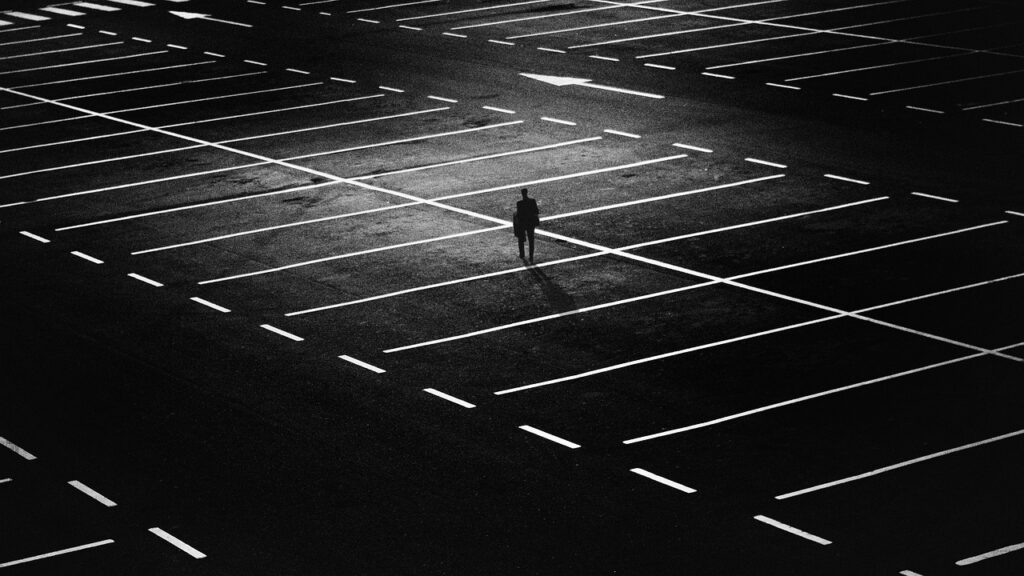 parking space, man, city